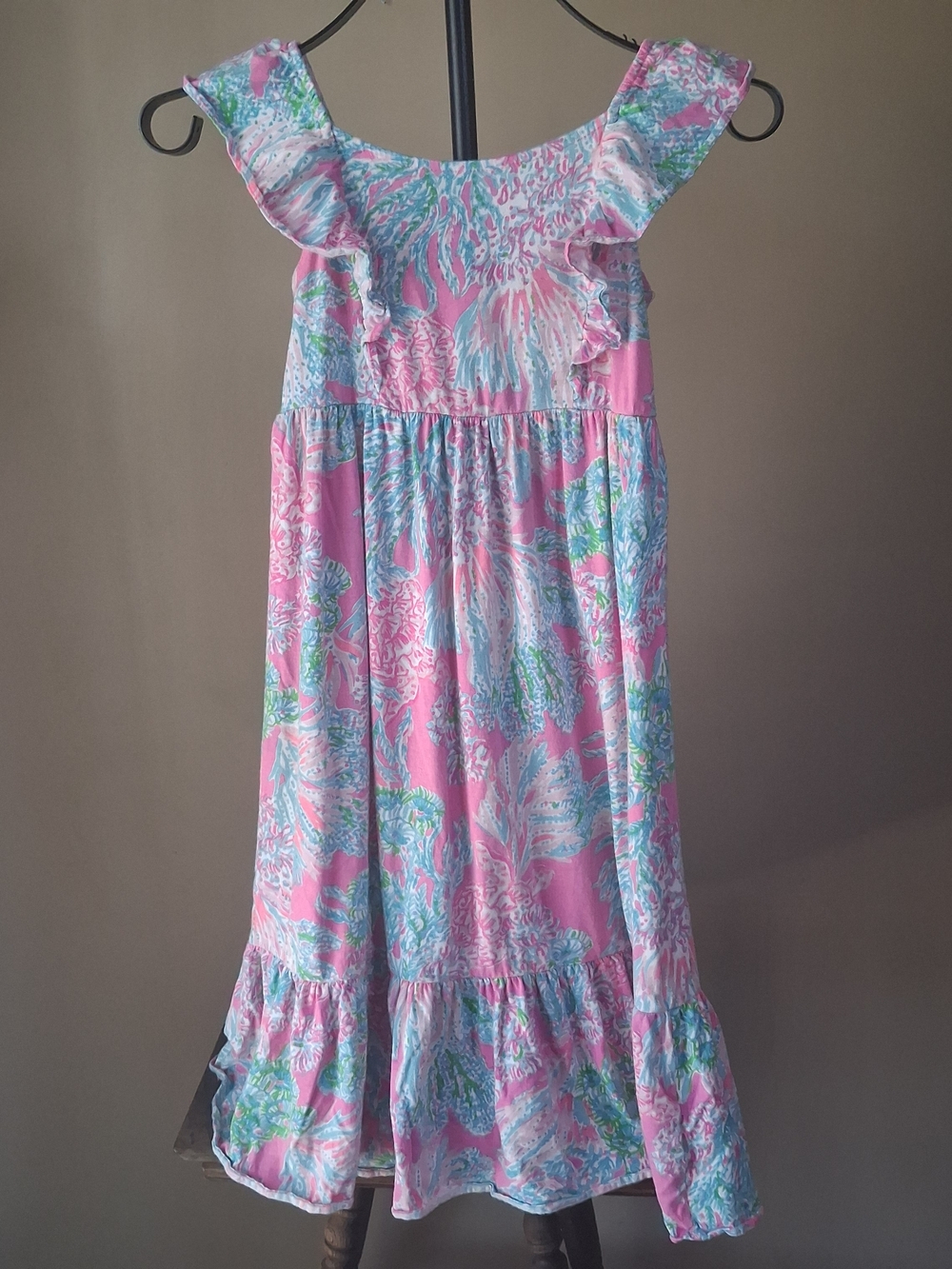 Lilly Pulitzer Girl's Floral Ruffle Vienna Maxi Dress Seaing Things; Sz S 4-5